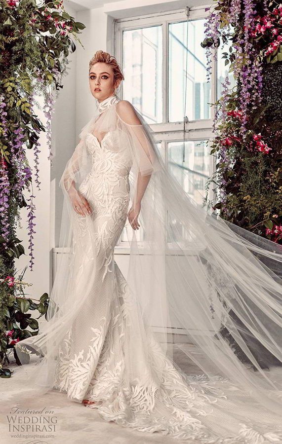 Cвадебное платье со шлейфом и длинной накидкой. Rivini by Rita Vinieris Spring 2020 Bridal Collection