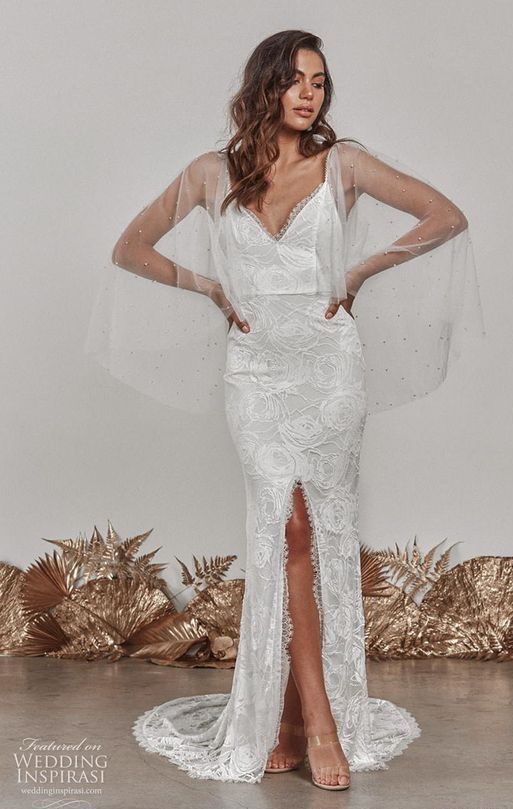 Свадебное платье с нежной прозрачной накидкой. Grace Loves Lace Wedding Dress 2020